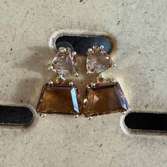 Earrings womens Brown crystal gold plated drop New - Picture 2 of 10